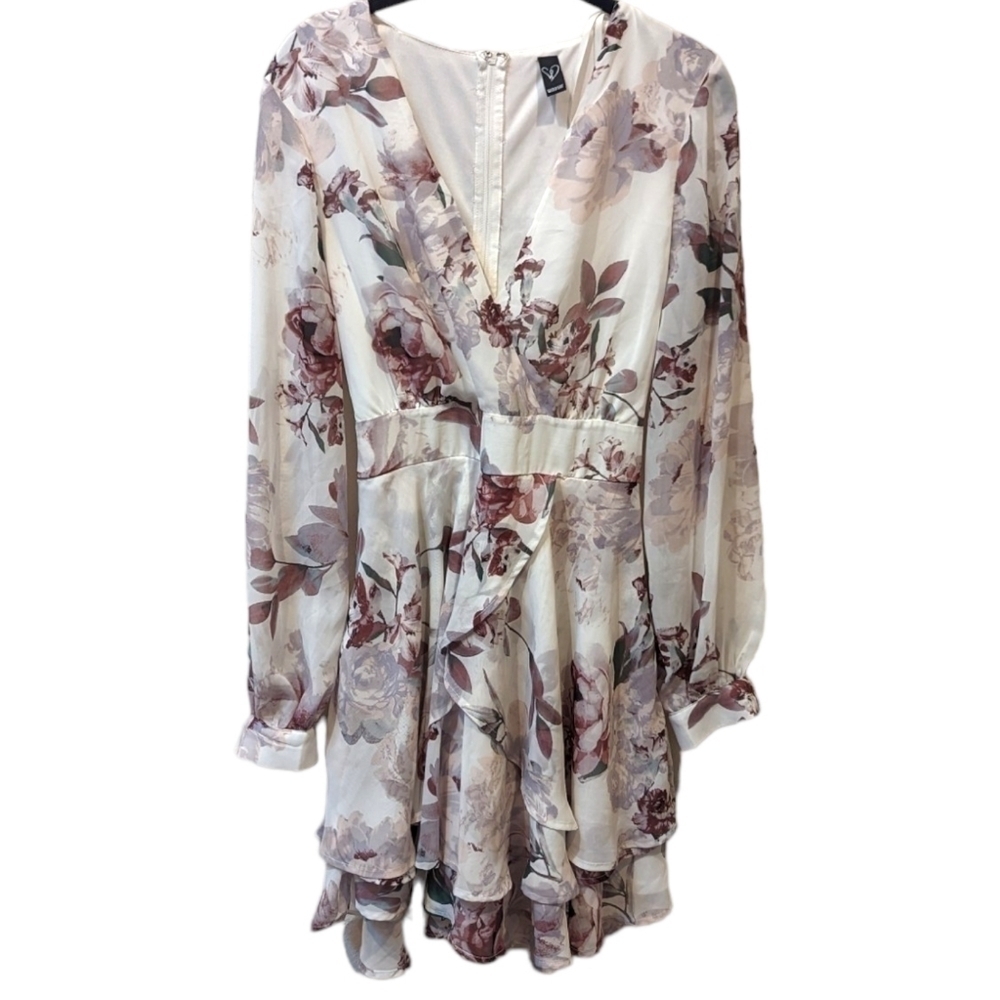 WINDSOR Sheer Floral Cottagecore Off-White Layered Tieback Dress (L)